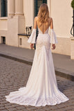 Ivory Lace Mermaid Sweep Train Wedding Dress with Slit