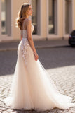 lvory A Line Appliqued Tulle Long Wedding Dress