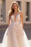 lvory A Line Appliqued Tulle Long Wedding Dress