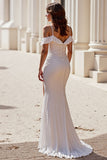 Cold Shoulder Ivory Mermaid Ruffled Wedding Dress with Slit