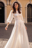 Ivory A Line Long Sleeve Appliqued Wedding Dress