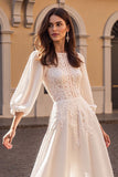 Ivory A Line Long Sleeve Appliqued Wedding Dress