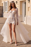 Flutter Sleeve Ivory Bodycon Lace Corset Wedding Dress
