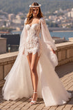 Flutter Sleeve Ivory Bodycon Lace Corset Wedding Dress