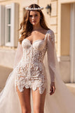 Flutter Sleeve Ivory Bodycon Lace Corset Wedding Dress