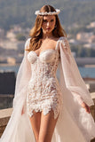 Flutter Sleeve Ivory Bodycon Lace Corset Wedding Dress
