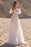 Removable Sleeve Ivory A Line Appliqued Long Wedding Dress