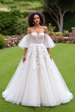 Off The Shoulder Corset Ivory A Line Ruffled Wedding Dress