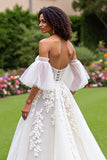 Off The Shoulder Corset Ivory A Line Ruffled Wedding Dress