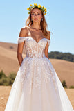 Off The Shoulder Corset Ivory A Line Tulle Wedding Dress