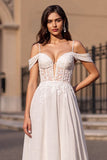 Cold Shoulder Corset Ivory A Line Appliqued Wedding Dress