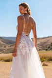 Ivory Appliqued A Line Wedding Dress with Slit