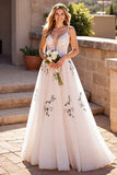 Floral Ivory Appliqued A Line Wedding Dress