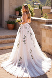 Floral Ivory Appliqued A Line Wedding Dress