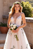 Floral Ivory Appliqued A Line Wedding Dress