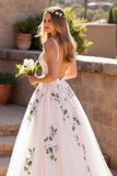 Floral Ivory Appliqued A Line Wedding Dress