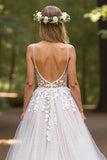 A Line V Neck Ivory Wedding Dress with Appliques
