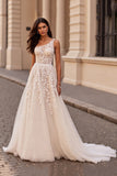 Appliqued One Shoulder Ivory A Line Wedding Dress