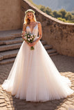 A Line V Neck Ivory Appliqued Wedding Dress