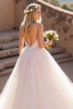 A Line V Neck Ivory Appliqued Wedding Dress