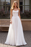 A Line Scoop Neck Ivory Beaded Wedding Dress