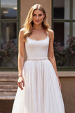 A Line Scoop Neck Ivory Beaded Wedding Dress