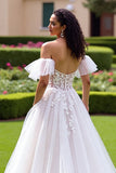 Off The Shoulder Ivory A Line Appliqued Wedding Dress