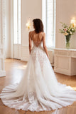 A Line V Neck Ivory Corset Lace Wedding Dress
