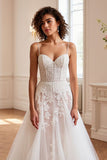 A Line V Neck Ivory Corset Lace Wedding Dress