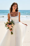 A Line Square Neck Ivory Pleated Wedding Dress