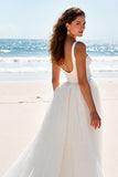A Line Square Neck Ivory Pleated Wedding Dress