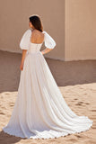 Ivory A Line Half Sleeves Long Wedding Dress