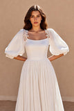 Ivory A Line Half Sleeves Long Wedding Dress