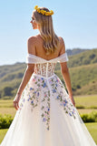 Floral Off The Shoulder Ivory A Line Wedding Dress