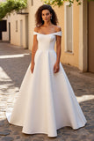 Ivory A Line Off The Shoulder Satin Wedding Dress
