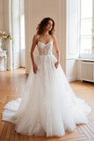 Ivory A Line Spaghetti Straps Corset Wedding Dress