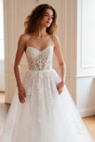 Ivory A Line Spaghetti Straps Corset Wedding Dress