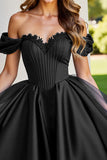 Black A Line Ruched Short Graduation Dress with Appliques