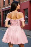 Blush Corset Tulle Short Graduation Dress with Appliques