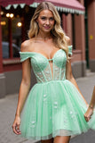 Corset Mint Green A Line Short Graduation Dress with Appliques