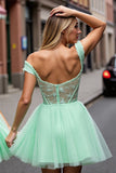 Corset Mint Green A Line Short Graduation Dress with Appliques