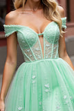Corset Mint Green A Line Short Graduation Dress with Appliques