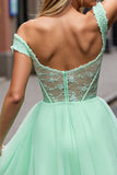 Corset Mint Green A Line Short Graduation Dress with Appliques