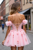 Floral Corset Blush Tulle Short Graduation Dress with Appliques