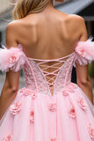 Floral Corset Blush Tulle Short Graduation Dress with Appliques