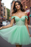 Tulle Mint Green Short Corset Graduation Dress with Appliques