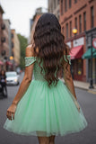 Tulle Mint Green Short Corset Graduation Dress with Appliques