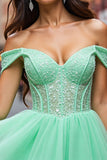 Tulle Mint Green Short Corset Graduation Dress with Appliques