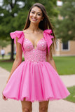 Sparkly Pink Corset Ruffled Short Graduation Dress with Sequins