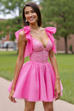 Sparkly Pink Corset Ruffled Short Graduation Dress with Sequins
